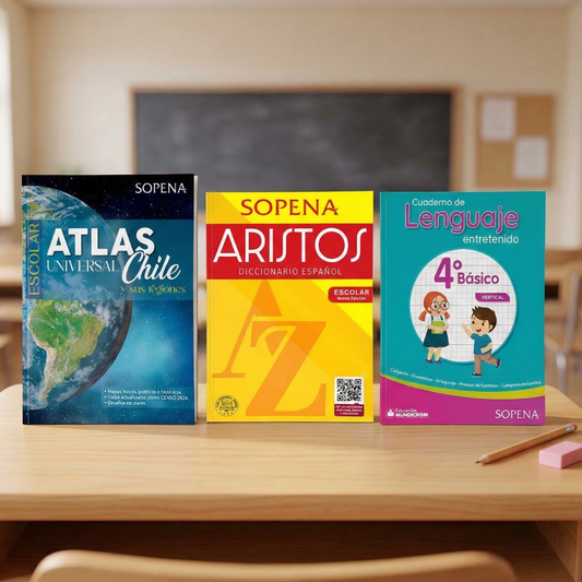 Combo Cuaderno Lenguaje 4 Básico Vertical + Diccionario Aristos + Atlas Universal Chile Y Sus Regiones – Libertad S.A.