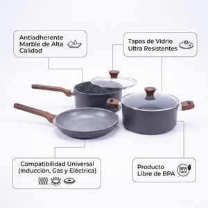 Batería Aluminio de cocina 5 Piezas Alessandria Gris