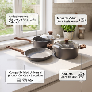 Batería Aluminio de cocina 5 Piezas Alessandria Gris