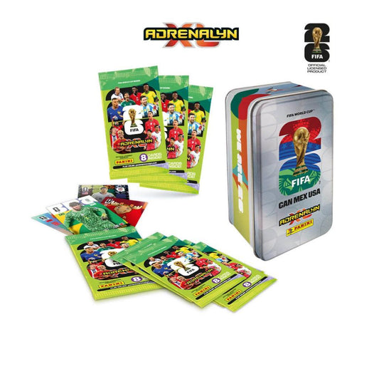 Tin Adrenalyn XL FIFA 2026 8 Sobres + Coin Card Gris