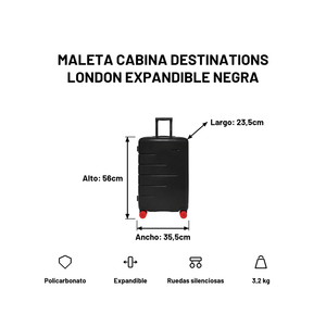 Maleta Cabina Destinations London Expandible Negra
