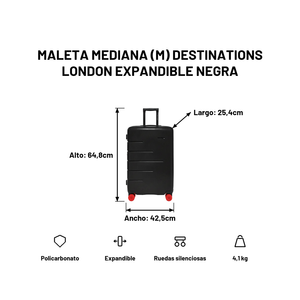 Maleta Mediana (M) Destinations London Expandible Negra