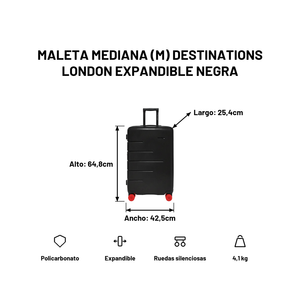 Maleta Mediana (M) Destinations London Expandible Negra
