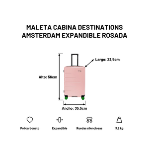 Maleta Cabina Destinations Amsterdam Expandible Rosada