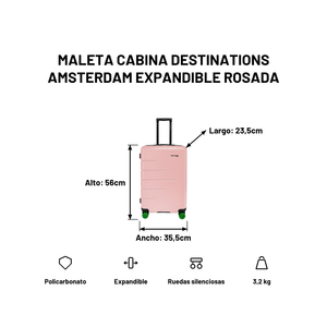 Maleta Cabina Destinations Amsterdam Expandible Rosada