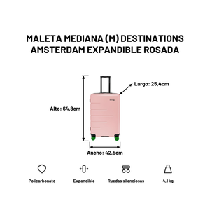 Maleta Mediana (M) Destinations Amsterdam Expandible Rosada