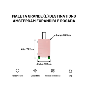 Maleta Grande (L) Destinations Amsterdam Expandible Rosada