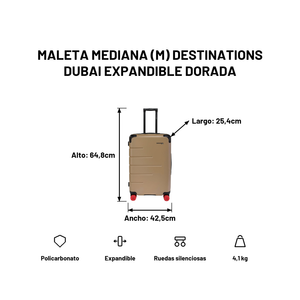 Maleta Mediana (M) Destinations Dubai Expandible Dorada