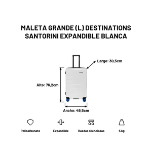 Maleta Grande (L) Destinations Santorini Expandible Blanca