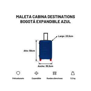 Maleta Cabina Destinations Bogotá Expandible Azul