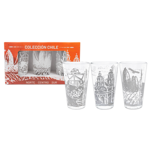 Set de 3 Vasos de Vidrio 450ml Colección Chile Pack 1. PRI26