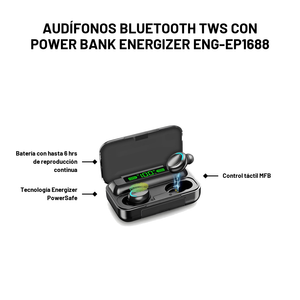 Audífonos Bluetooth TWS con Power Bank Energizer ENG-EP1688