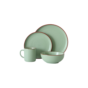 Set de Loza Cerámica 16 Piezas Crema Borde Coffee Decoexpress