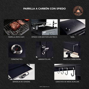 Parrilla a Carbón con Spiedo Eléctrico Negra Wayu
