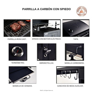 Parrilla a Carbón con Spiedo Eléctrico Negra Wayu