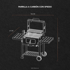 Parrilla a Carbón con Spiedo Eléctrico Negra Wayu