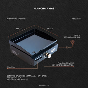 Plancha a Gas GLP 3,74 kW Negra Wayu