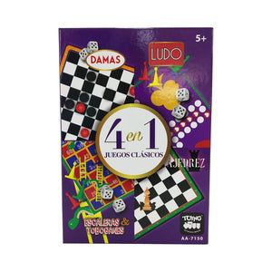 Juego de Mesa 4 en 1 Clásicos Ajedrez Damas Ludo y Escaleras Toyng