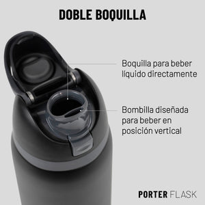 Botella Térmica Porter Flask Acero Inoxidable 700 ml — doble boquilla: para beber directo y bombilla para beber en posición vertical