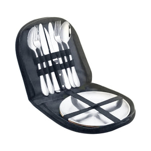 Set Cubiertos y Platos Camping 2 Personas Acero Inoxidable Pro Outdoor