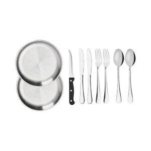 Set Cubiertos y Platos Camping 2 Personas Acero Inoxidable Pro Outdoor
