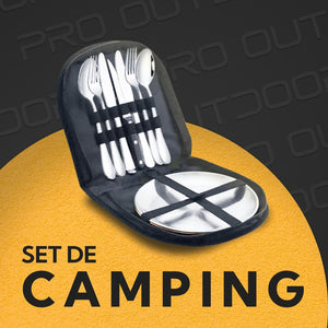 Set Cubiertos y Platos Camping 2 Personas Acero Inoxidable Pro Outdoor