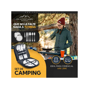 Set Cubiertos y Platos Camping 2 Personas Acero Inoxidable Pro Outdoor