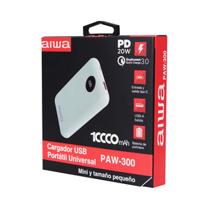 Batería Externa Power Bank 10.000 mAh Carga Rápida 20W Aiwa PAW-300 Menta