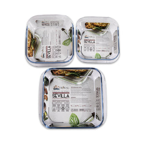 Set 3 Fuentes de Vidrio Borosilicato Cuadradas Doral Sevilla 1,8 + 1,1 + 0,9 L