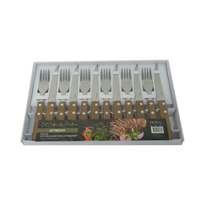 Set 12 Cubiertos para Carne Acero Inoxidable Mango de Madera Doral