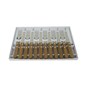 Set 12 Cubiertos para Carne Acero Inoxidable Mango de Madera Doral