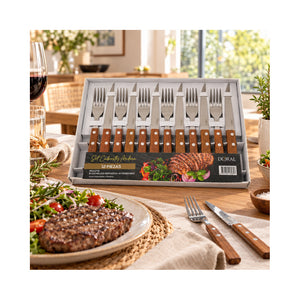 Set 12 Cubiertos para Carne Acero Inoxidable Mango de Madera Doral