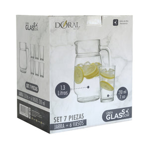 Set 7 Piezas Glassgow Doral Jarra de Vidrio 1,3 L + 6 Vasos 210 ml