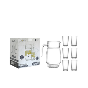 Set 7 Piezas Glassgow Doral Jarra de Vidrio 1,3 L + 6 Vasos 210 ml