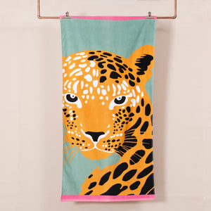 Toalla de Playa Algodón con Bolso 70 x 150 cm Leopardo Mashini