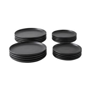 Set Vajilla 16 Piezas Platos Base y Pan Porto Cervo Negro Doral