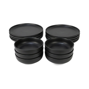 Set Vajilla 16 Piezas Platos Base y Hondos Porto Cervo Negro Doral