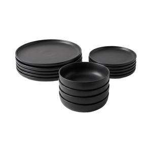 Set Vajilla 12 Piezas Platos Base, Pan y Hondos Porto Cervo Negro Doral