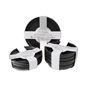 Set Vajilla 12 Piezas Platos Base, Pan y Hondos Porto Cervo Negro Doral