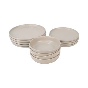 Set Vajilla 12 Piezas Platos Base, Pan y Hondos Porto Cervo Crema Doral