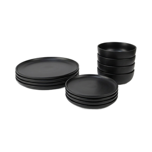 Set Vajilla 12 Piezas Platos Base, Pan y Bowls Porto Cervo Negro Doral