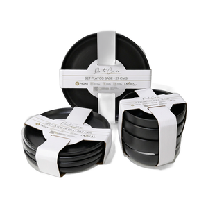 Set Vajilla 12 Piezas Platos Base, Pan y Bowls Porto Cervo Negro Doral