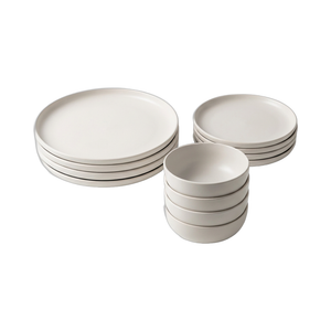 Set Vajilla 12 Piezas Platos Base, Pan y Bowls Porto Cervo Blanco Doral