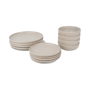 Set Vajilla 12 Piezas Platos Base, Pan y Bowls Porto Cervo Crema Doral