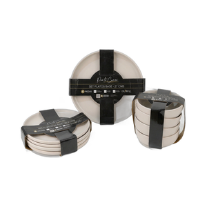 Set Vajilla 12 Piezas Platos Base, Pan y Bowls Porto Cervo Crema Doral