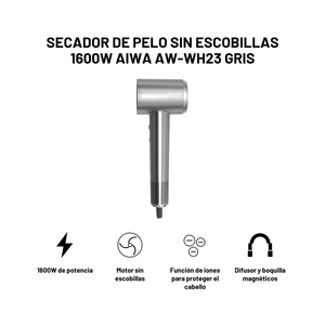 Secador de Pelo Sin Escobillas 1600W Aiwa AW-WH23 Gris