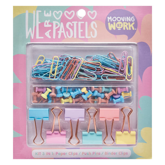 Maw pastel - set escritorio clips-apretadores-push pins