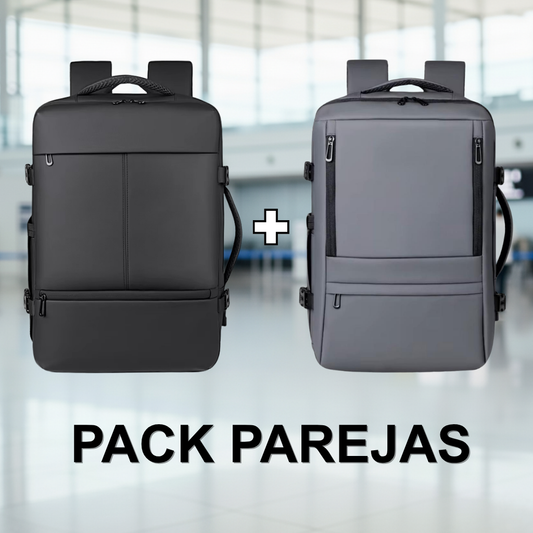 Combo 2 Mochilas Viaje Viral Impermeable XL 38L Navigator. Negra y Gris