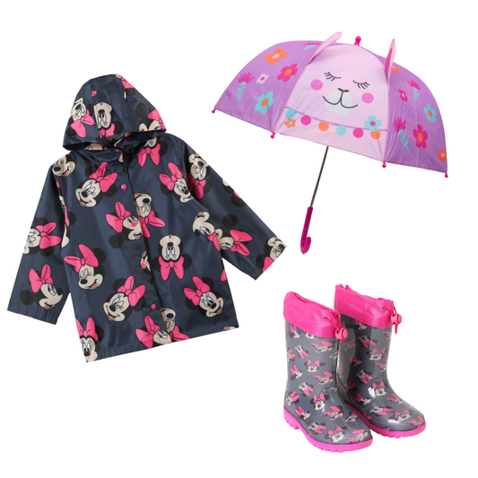 Combo Lluvia para Niñas: Paraguas, Impermeable y Botas