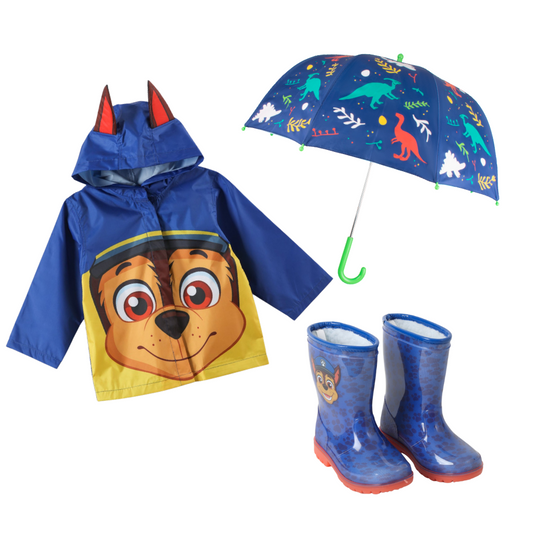 Combo Lluvia para Niños: Paraguas, Impermeable y Botas